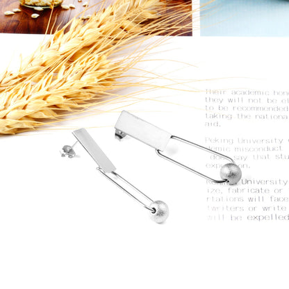 8x20mm Rectangle + 8mm Brushed Steel Bead Glossy Earrings asonjewelry