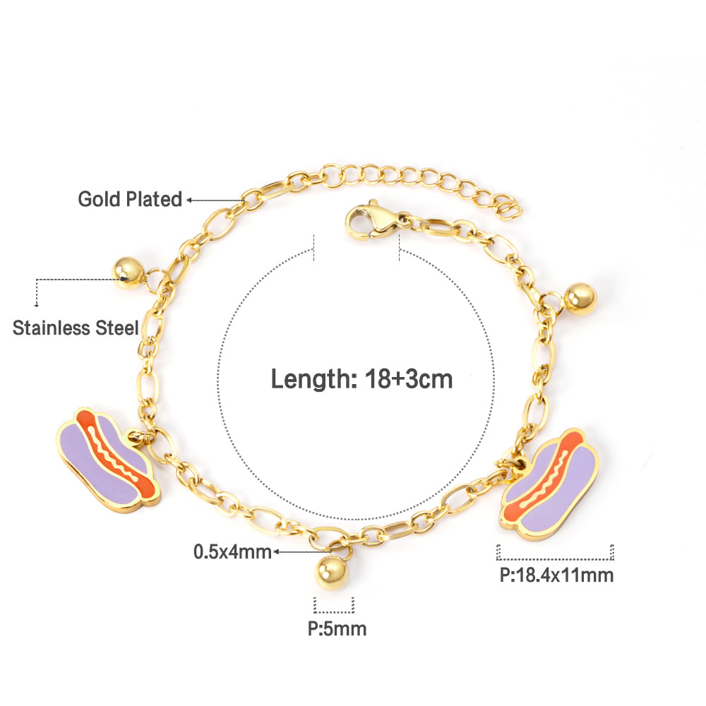 Purple sausage bag accessories with steel beads bracelet 18+3cm gold color asonjewelry