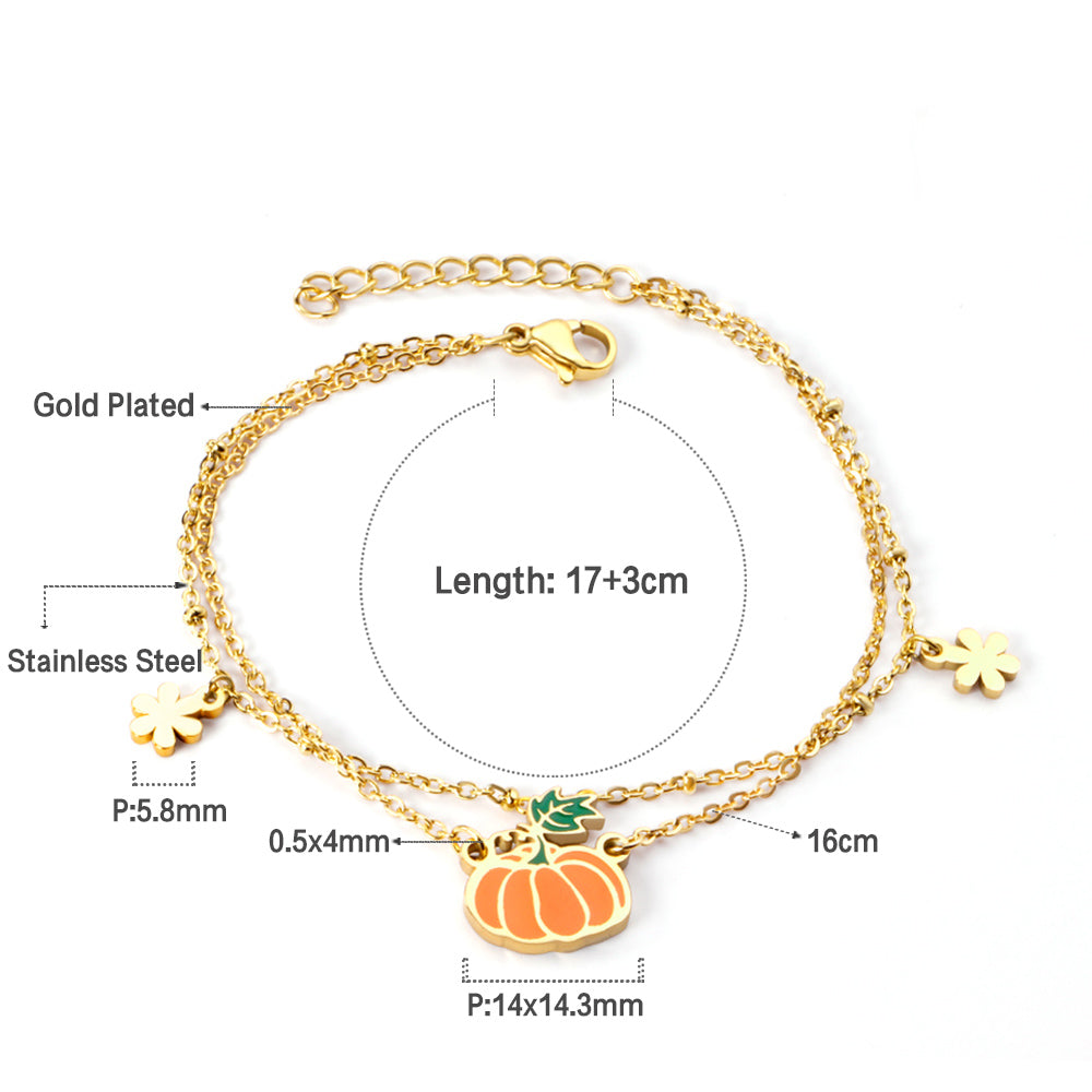 Orange Pumpkin Accessories with Zouzou Double Chain Bracelet 17+3cm Golden asonjewelry