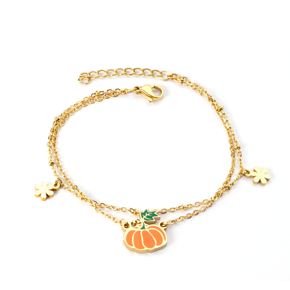 Orange Pumpkin Accessories with Zouzou Double Chain Bracelet 17+3cm Golden asonjewelry