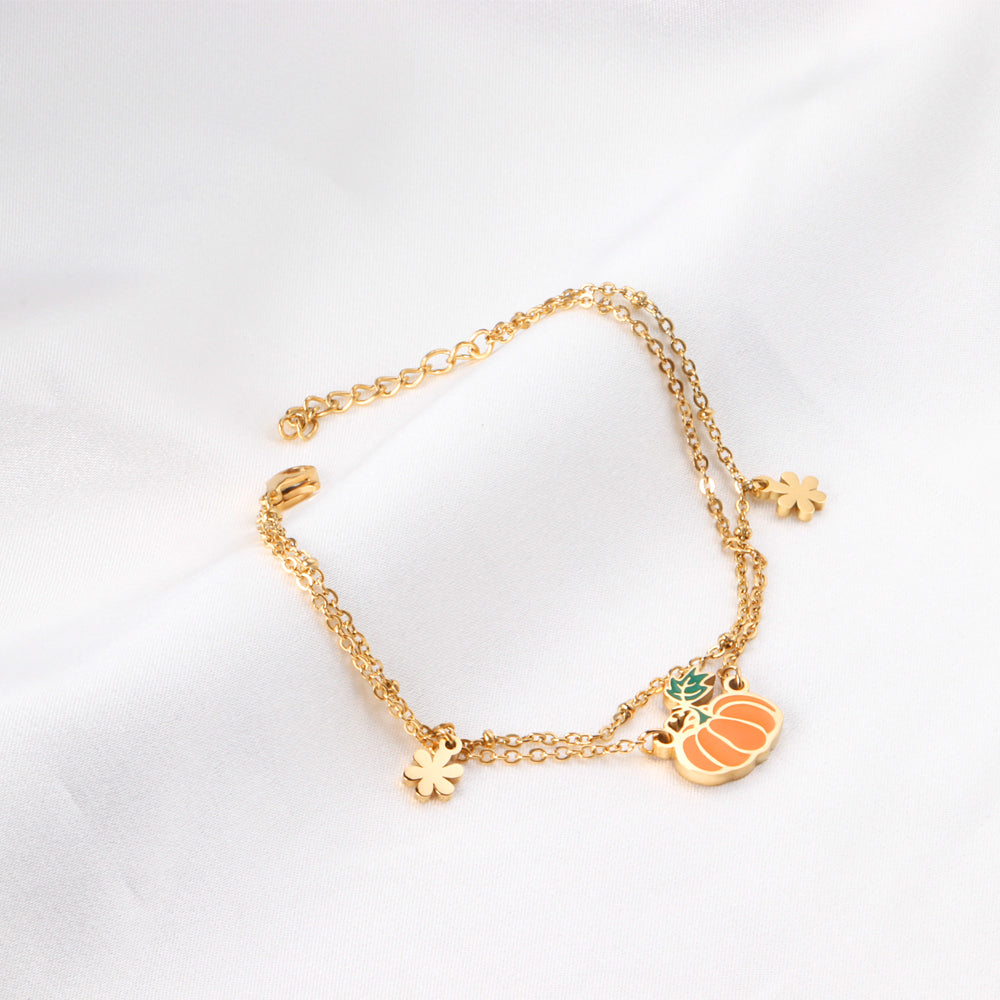 Orange Pumpkin Accessories with Zouzou Double Chain Bracelet 17+3cm Golden asonjewelry