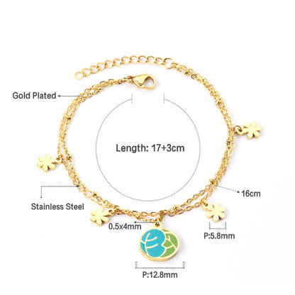 Mixed Color Vegetable Leaf Accessories with Zouzou Double Chain Bracelet 17+3cm Golden asonjewelry