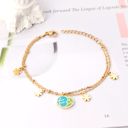 Mixed Color Vegetable Leaf Accessories with Zouzou Double Chain Bracelet 17+3cm Golden asonjewelry