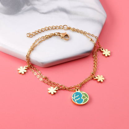 Mixed Color Vegetable Leaf Accessories with Zouzou Double Chain Bracelet 17+3cm Golden asonjewelry