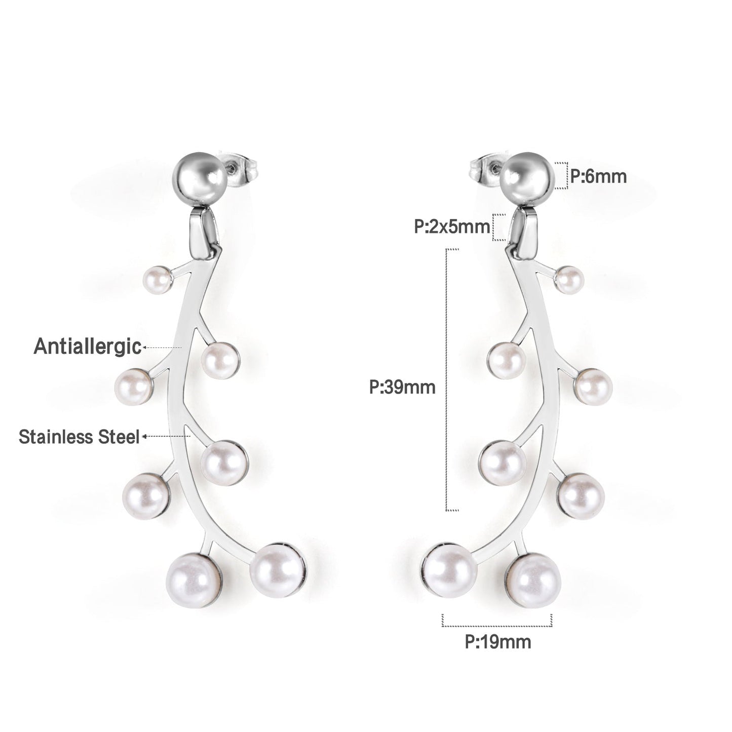 Steel beads + pearl earrings asonjewelry