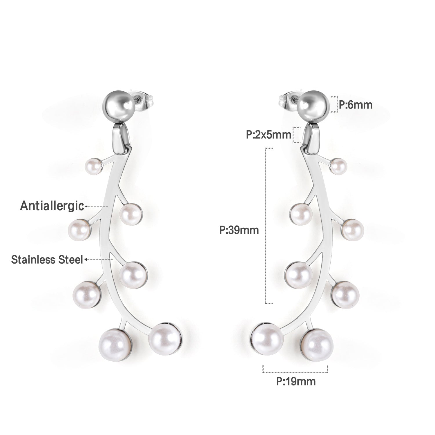 Steel beads + pearl earrings asonjewelry