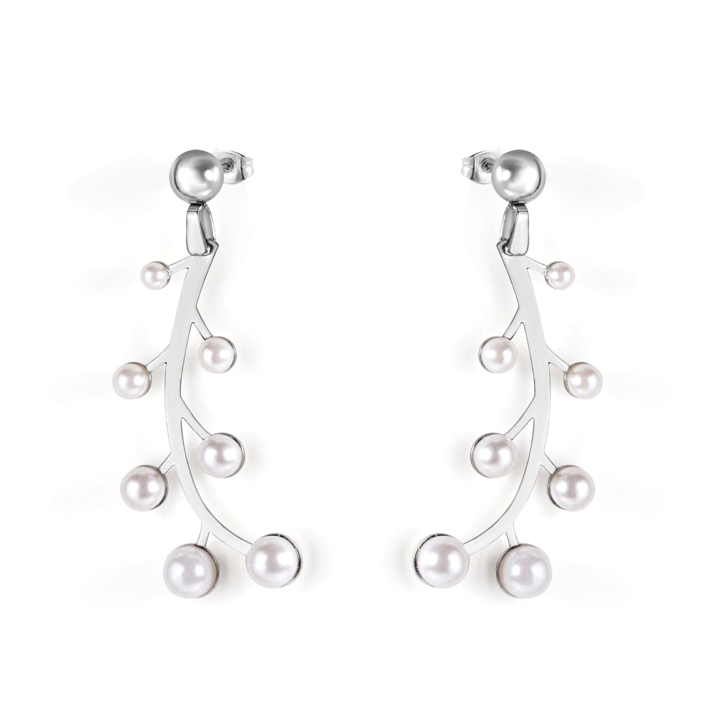 Steel beads + pearl earrings asonjewelry