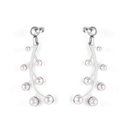 Steel beads + pearl earrings asonjewelry
