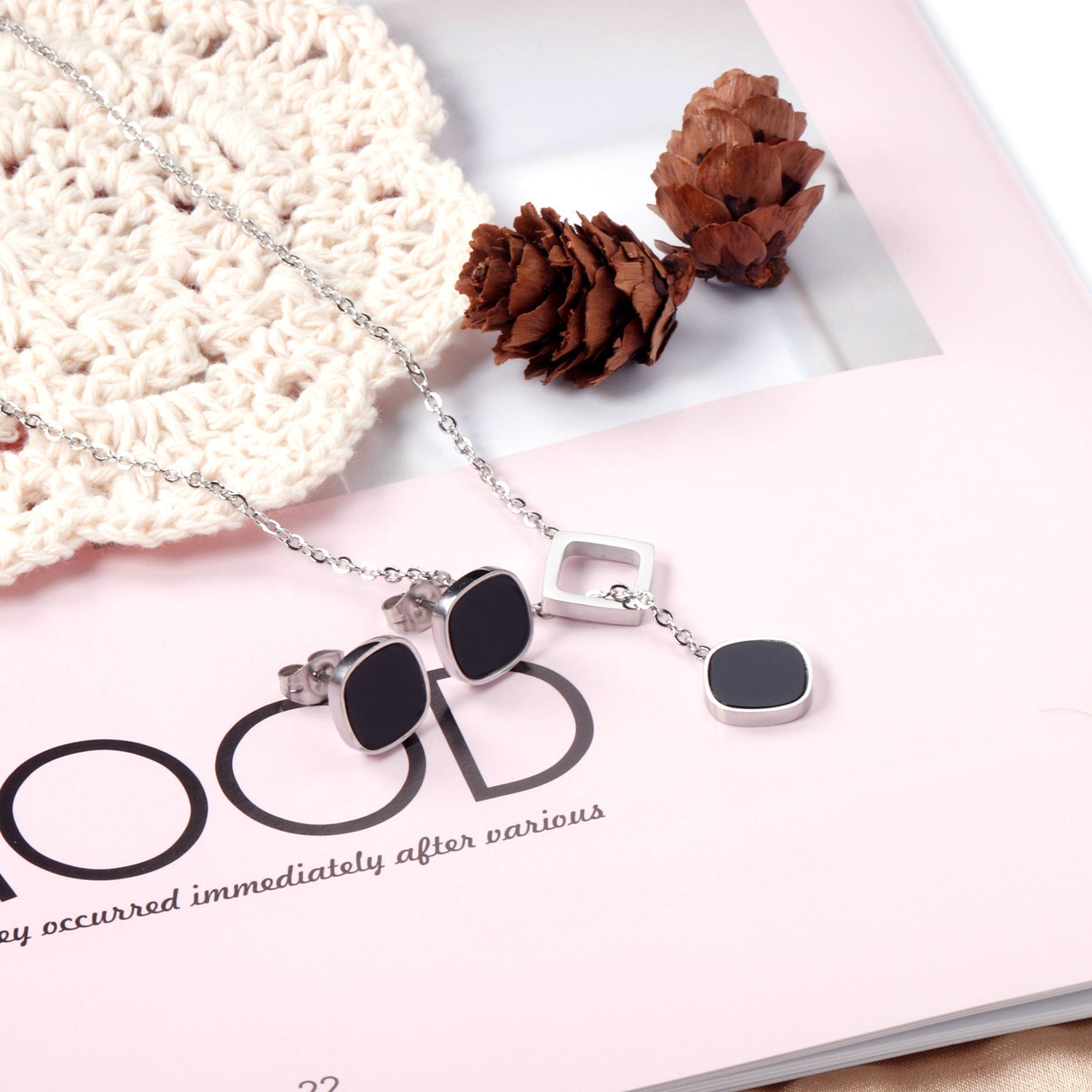 Square Black Shell Jewelry Set Steel / Gold asonjewelry