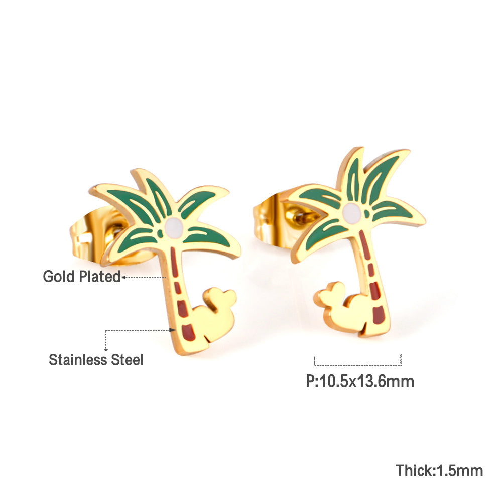 Green Coconut Tree Cutout Stud Earrings asonjewelry