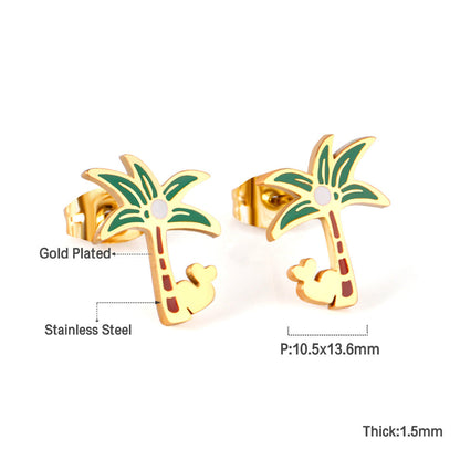 Green Coconut Tree Cutout Stud Earrings asonjewelry