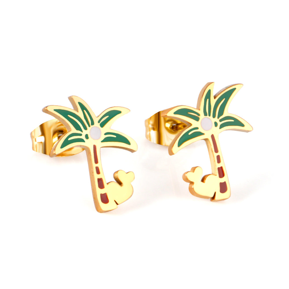 Green Coconut Tree Cutout Stud Earrings asonjewelry