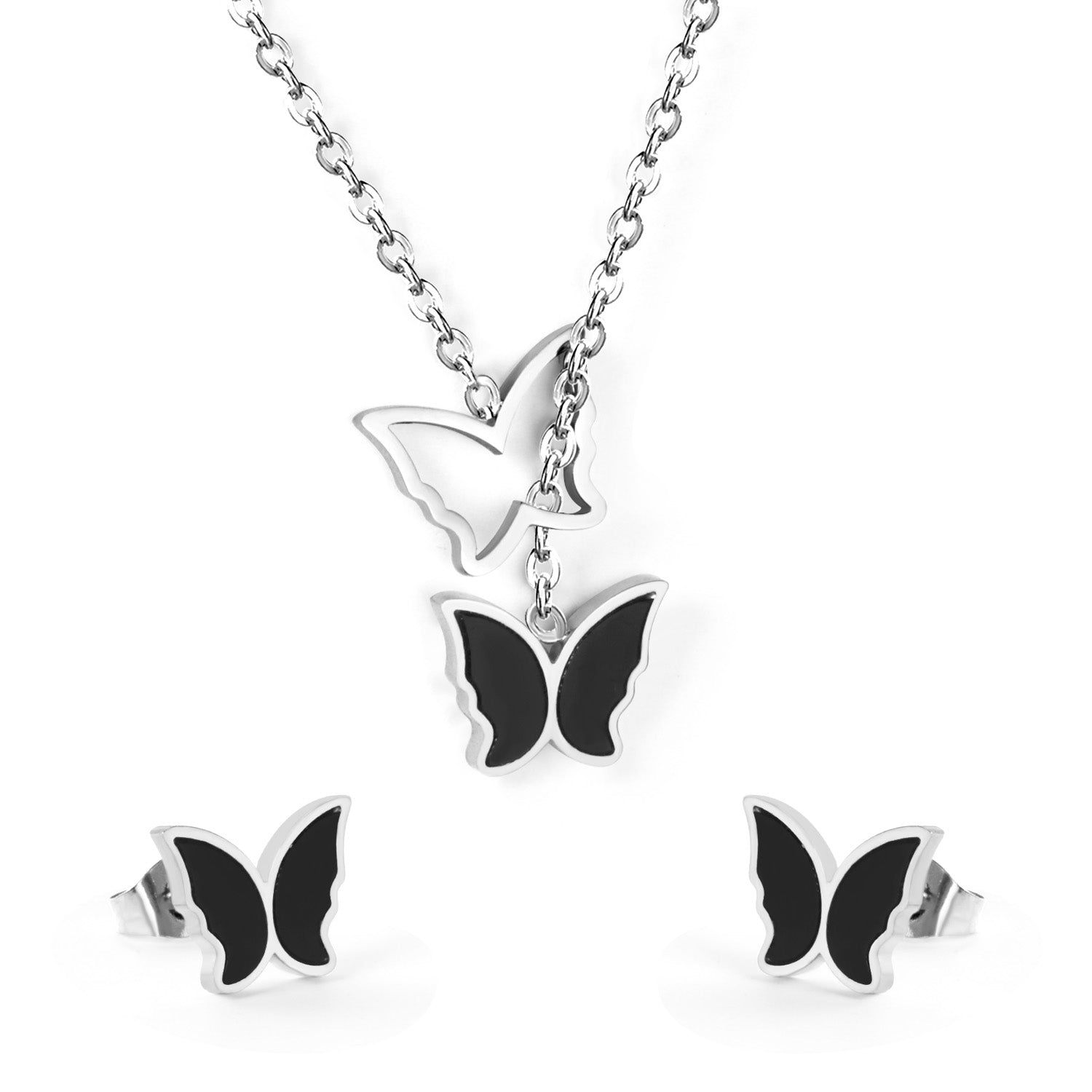 Butterfly Black Shell Set Steel/Gold asonjewelry