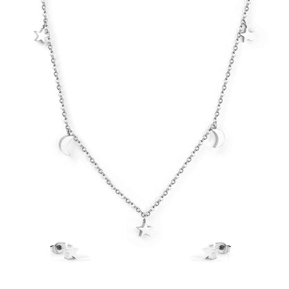 Set of 3 stars + 2 moons in glossy steel / gold color asonjewelry