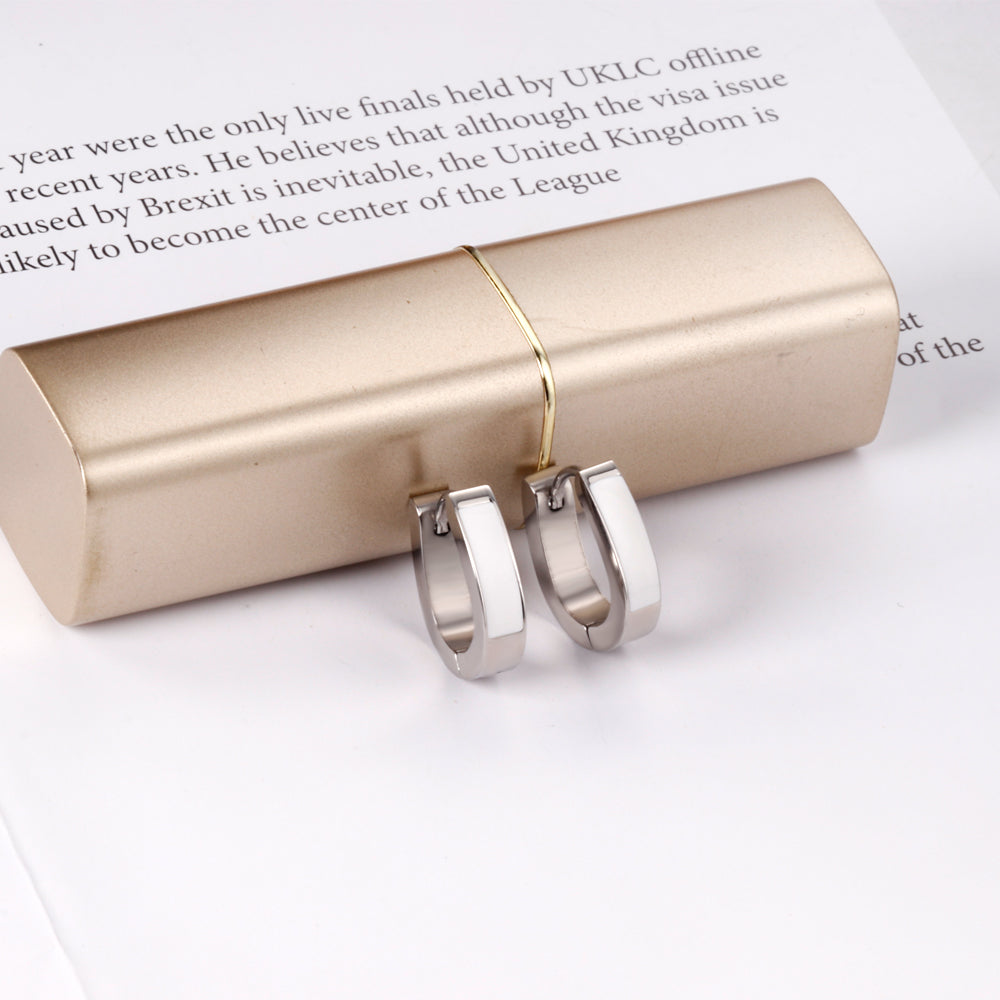 Oval Ear Clips with Black & White Drip Oil 13.5*15.5mm asonjewelry