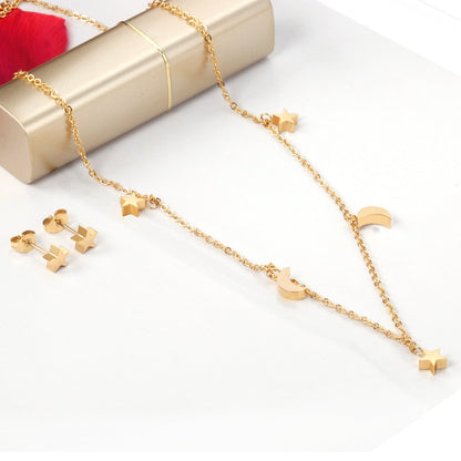 Set of 3 stars + 2 moons in glossy steel / gold color asonjewelry