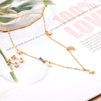 Set of 3 stars + 2 moons in glossy steel / gold color asonjewelry