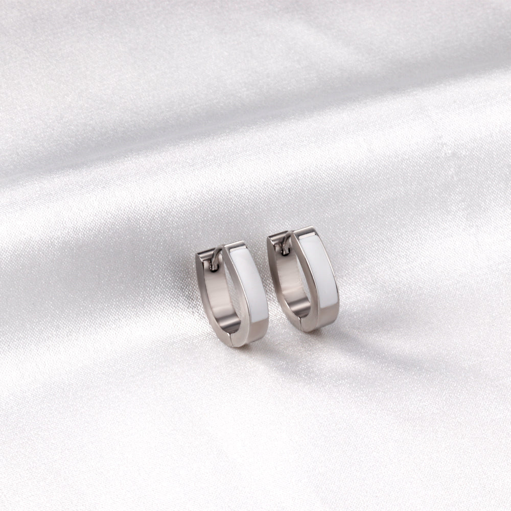 Oval Ear Clips with Black & White Drip Oil 13.5*15.5mm asonjewelry