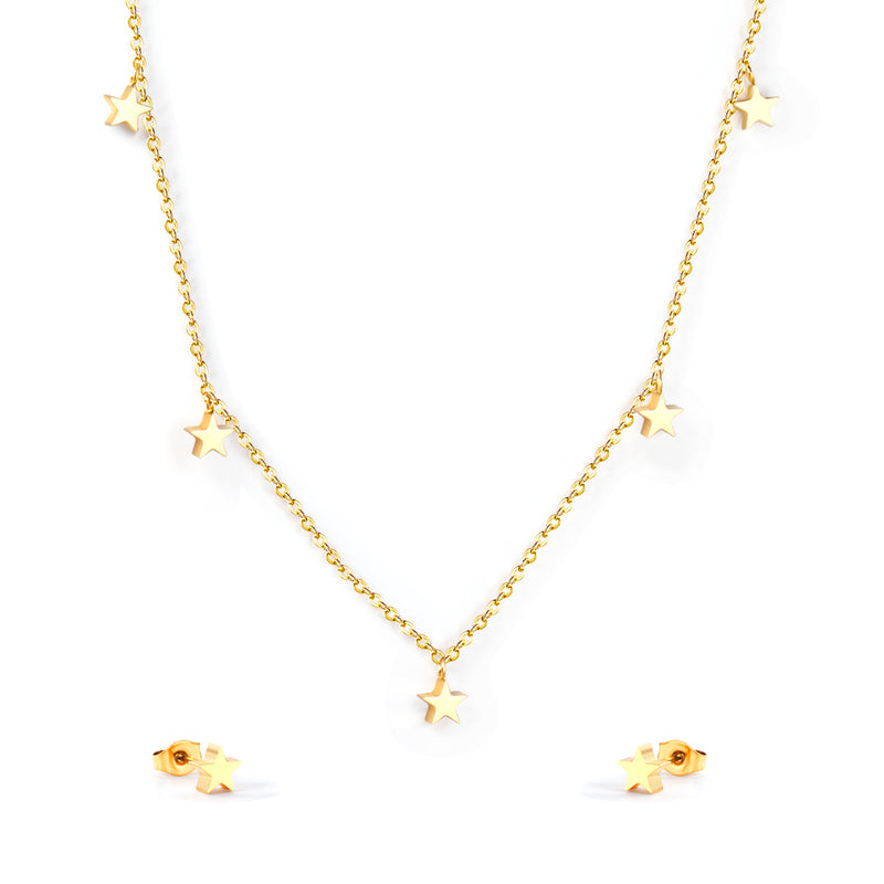 Set of 5 stars glossy steel/golden