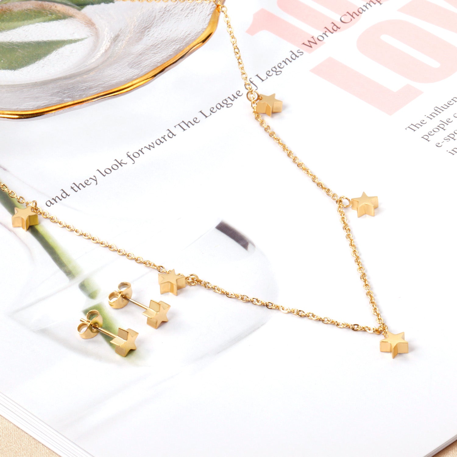 Set of 5 stars glossy steel/golden asonjewelry