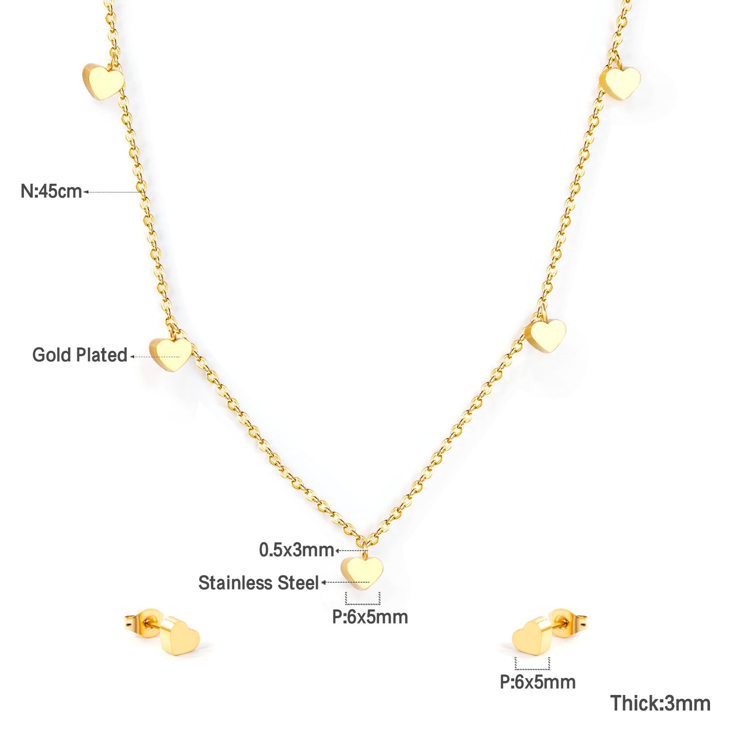 Set of 5 hearts glossy steel color / gold color asonjewelry