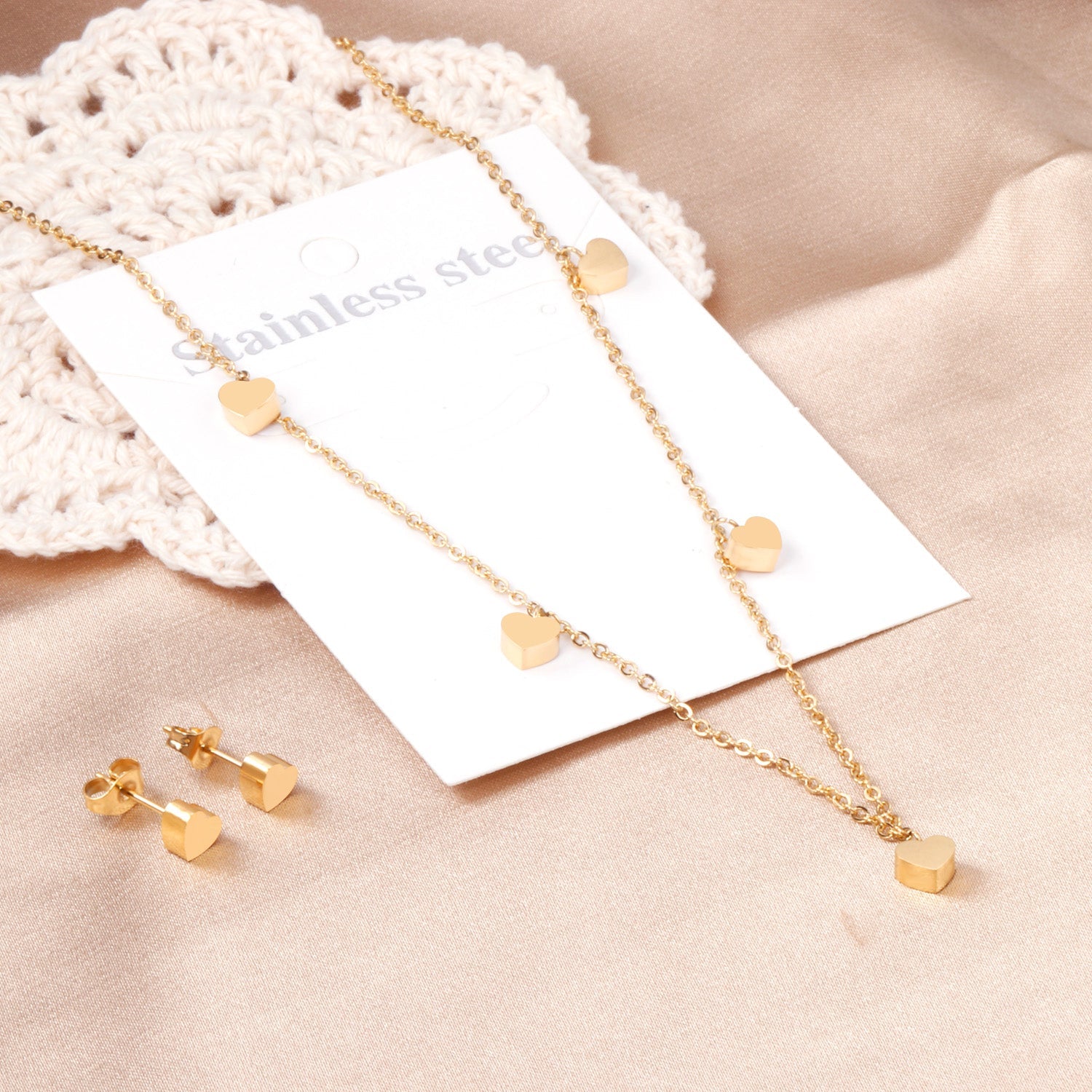 Set of 5 hearts glossy steel color / gold color asonjewelry