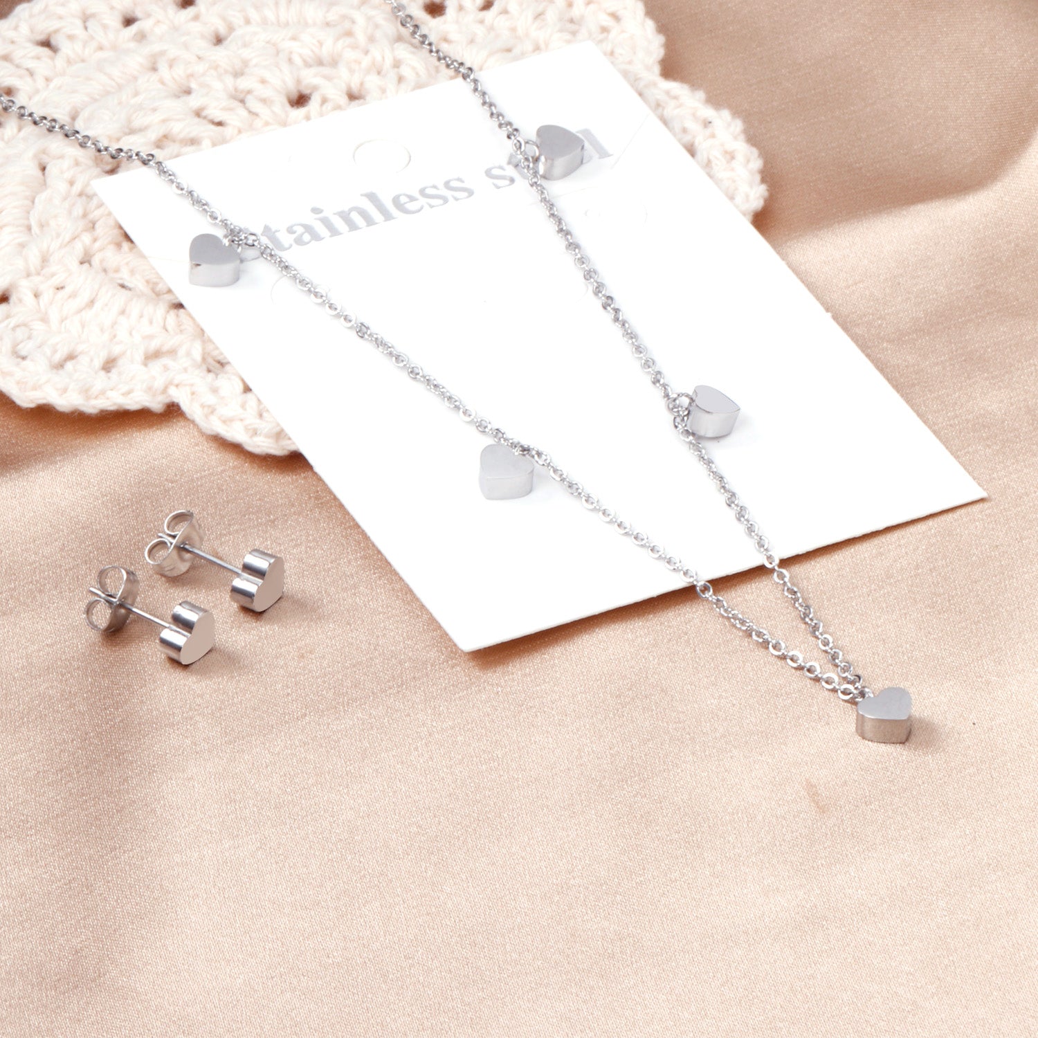 Set of 5 hearts glossy steel color / gold color asonjewelry