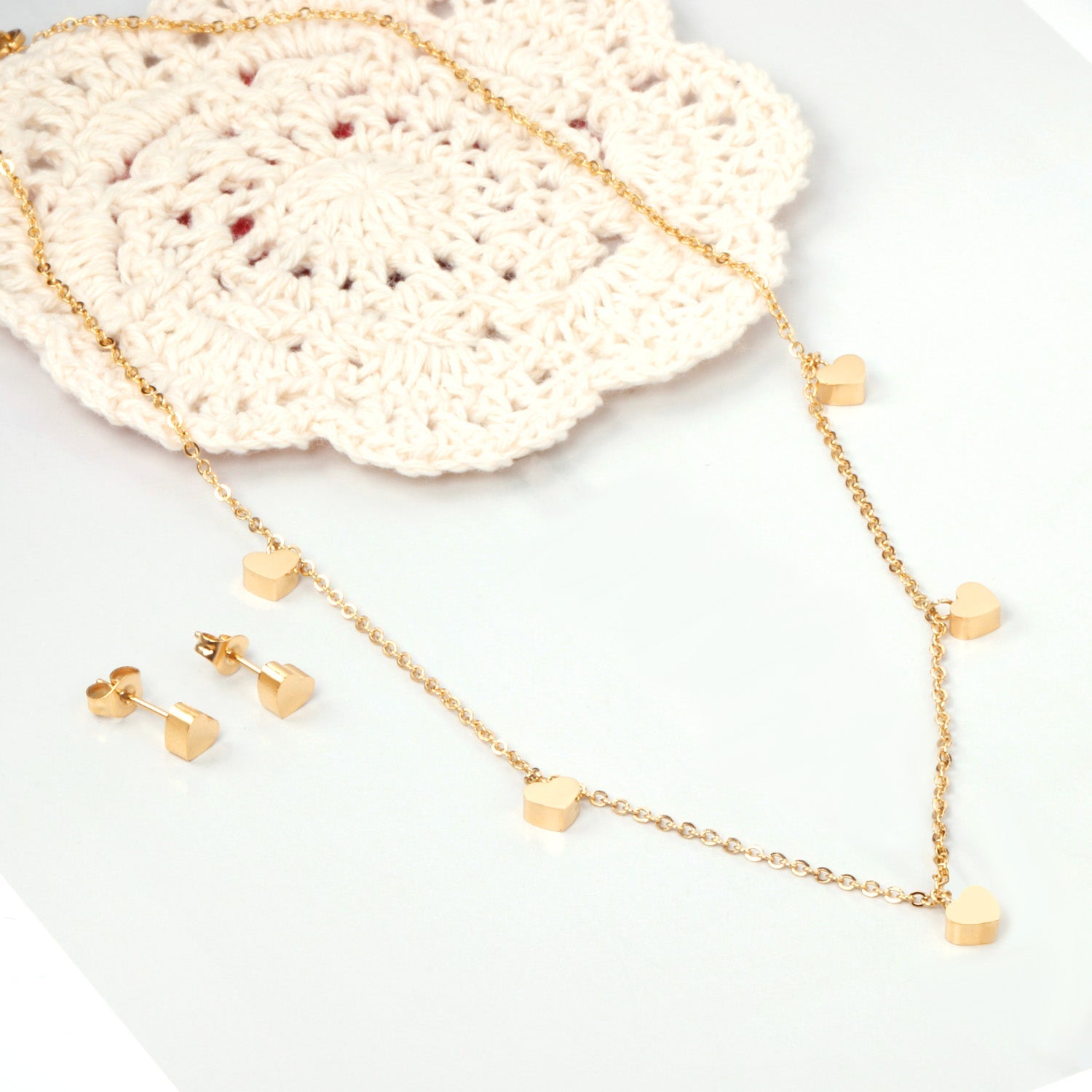 Set of 5 hearts glossy steel color / gold color asonjewelry