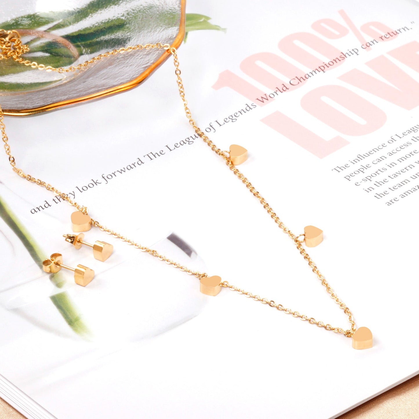 Set of 5 hearts glossy steel color / gold color asonjewelry