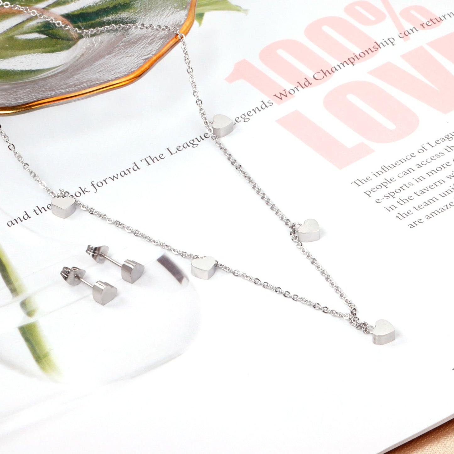 Set of 5 hearts glossy steel color / gold color asonjewelry