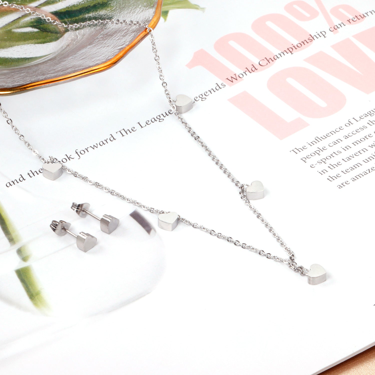 Set of 5 hearts glossy steel color / gold color asonjewelry