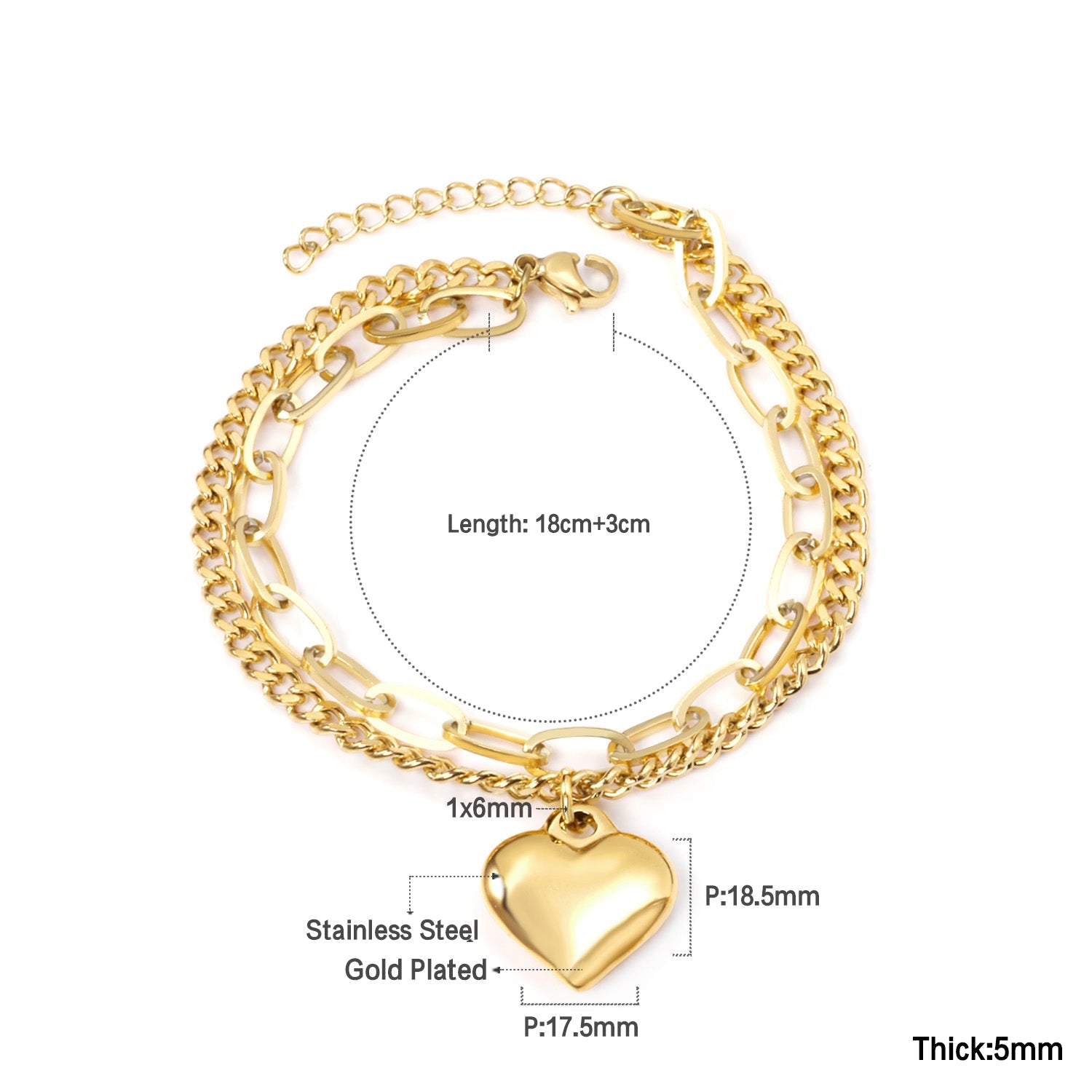 17.5*18.50mm with heart bracelet 18+3cm asonjewelry
