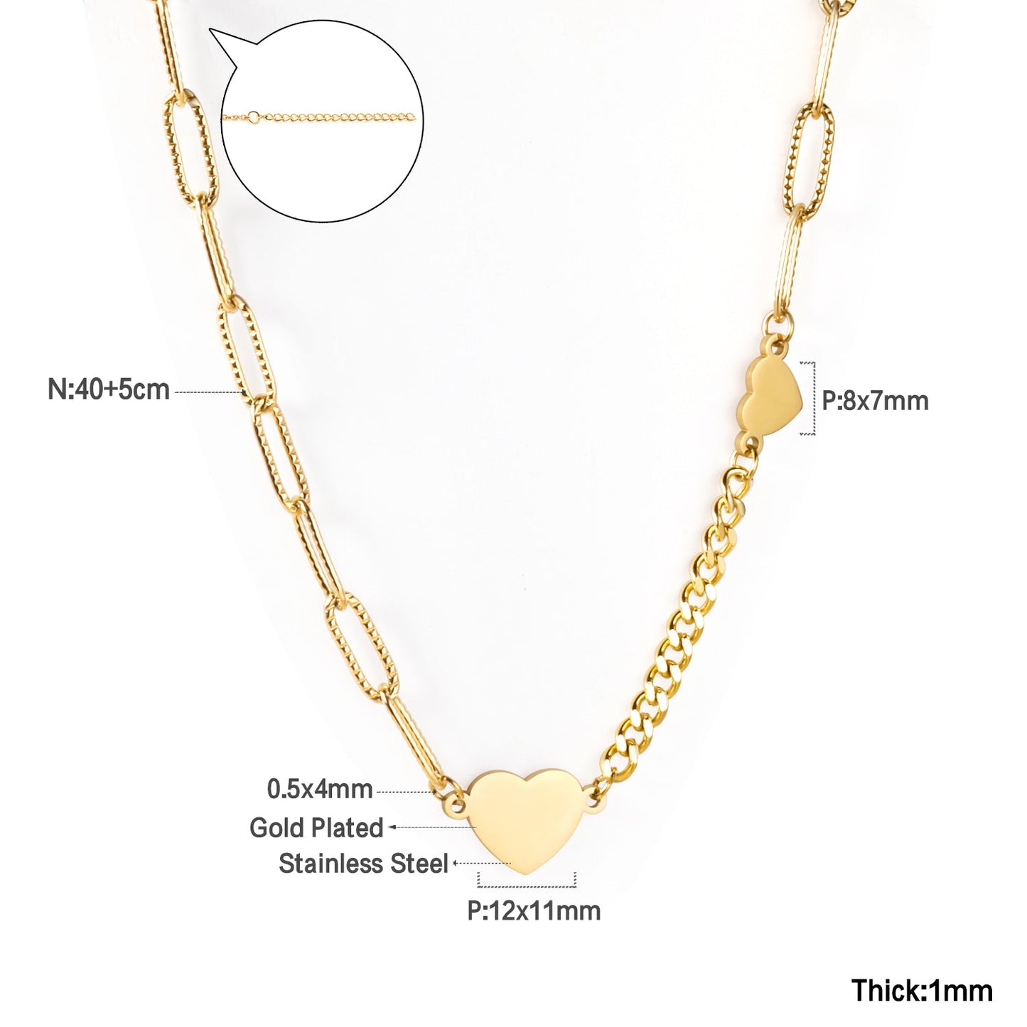 Size heart pendant necklace 40+5cm asonjewelry