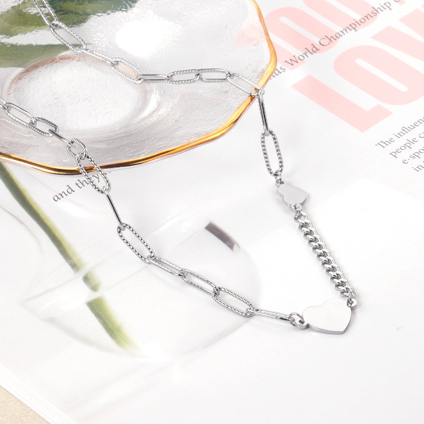 Size heart pendant necklace 40+5cm asonjewelry