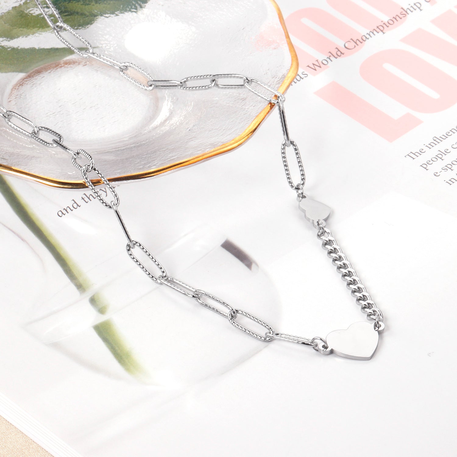 Size heart pendant necklace 40+5cm asonjewelry