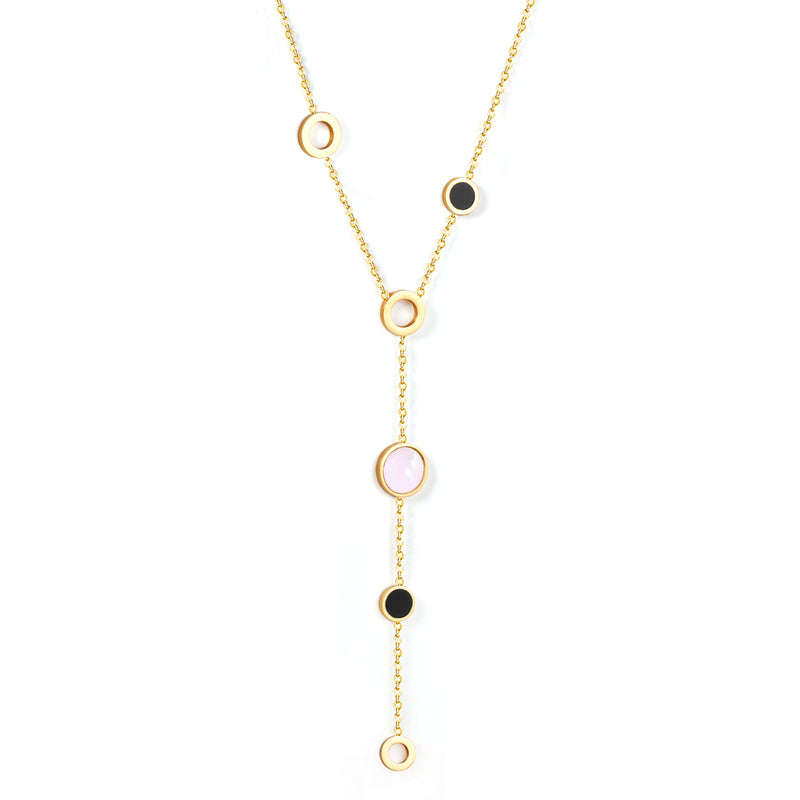 Large and small round + black and white shell pendant necklace 45+5cm