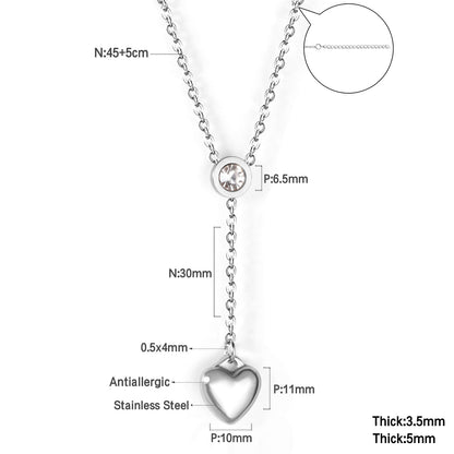 6.5mm diamond+10*11mm heart pendant necklace 45+5cm asonjewelry