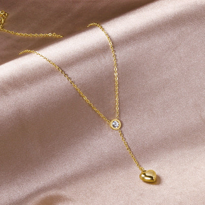 6.5mm diamond+10*11mm heart pendant necklace 45+5cm asonjewelry