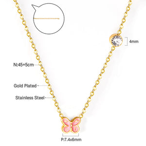 Pink & Blue Butterfly Pendant Necklace with Diamonds 45+5cm