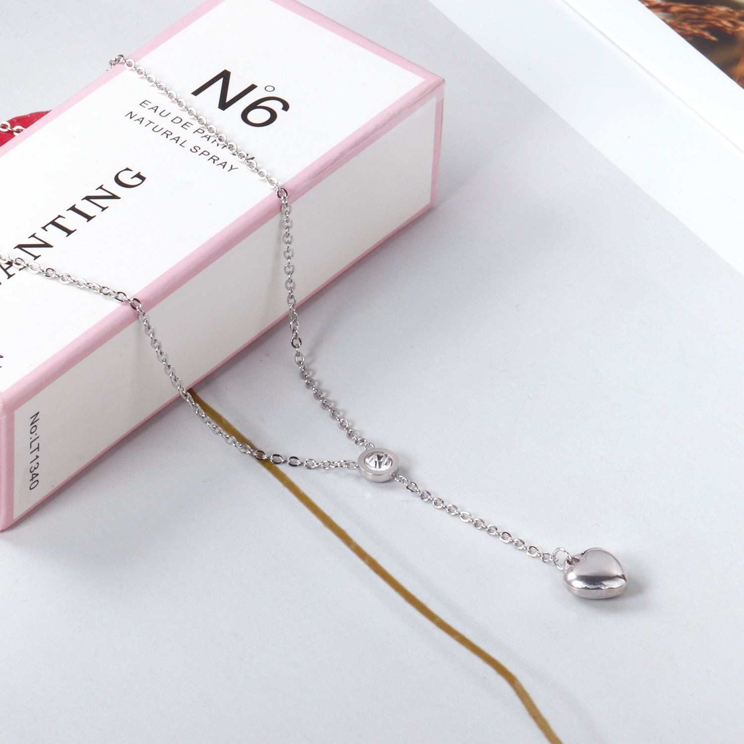 6.5mm diamond+10*11mm heart pendant necklace 45+5cm asonjewelry