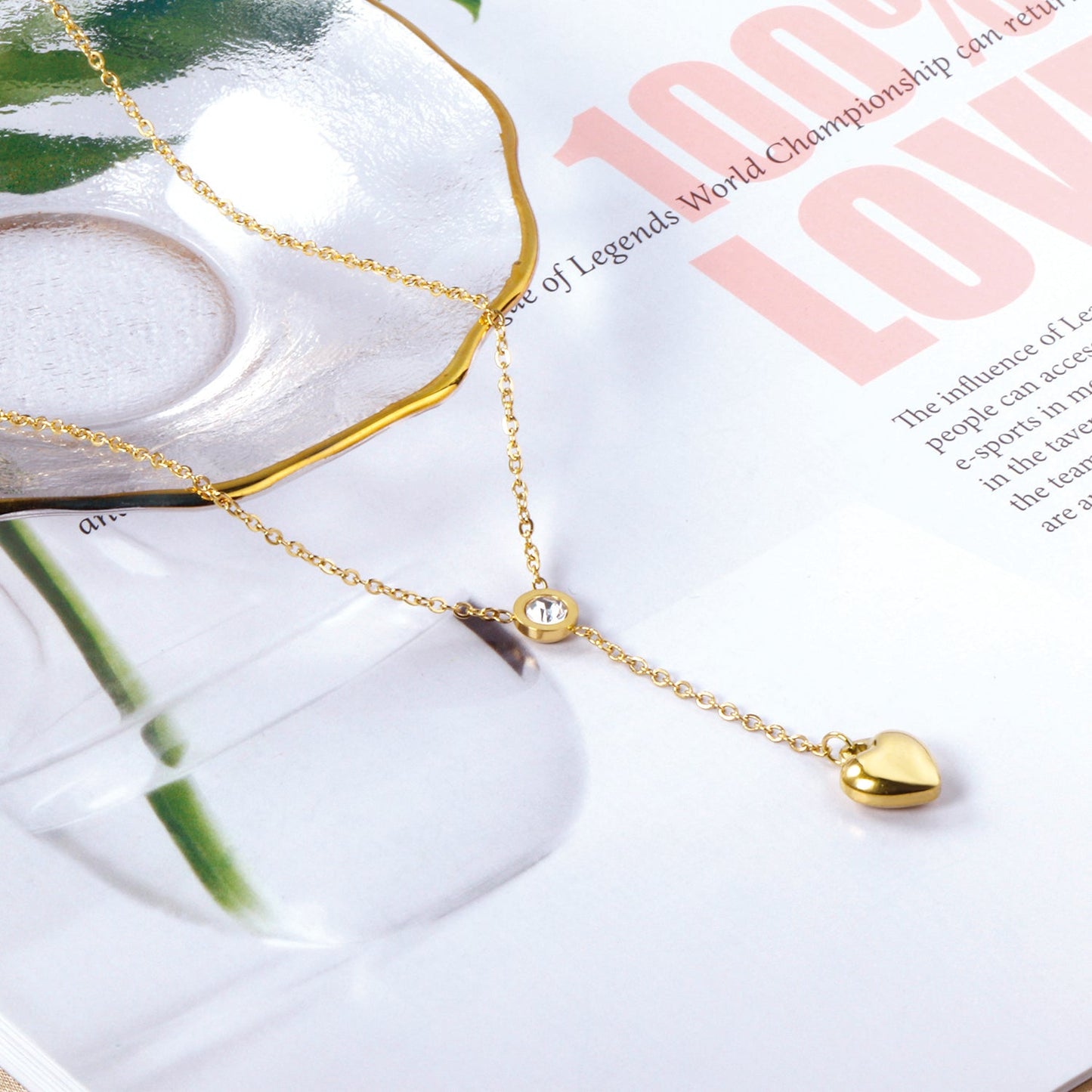 6.5mm diamond+10*11mm heart pendant necklace 45+5cm asonjewelry