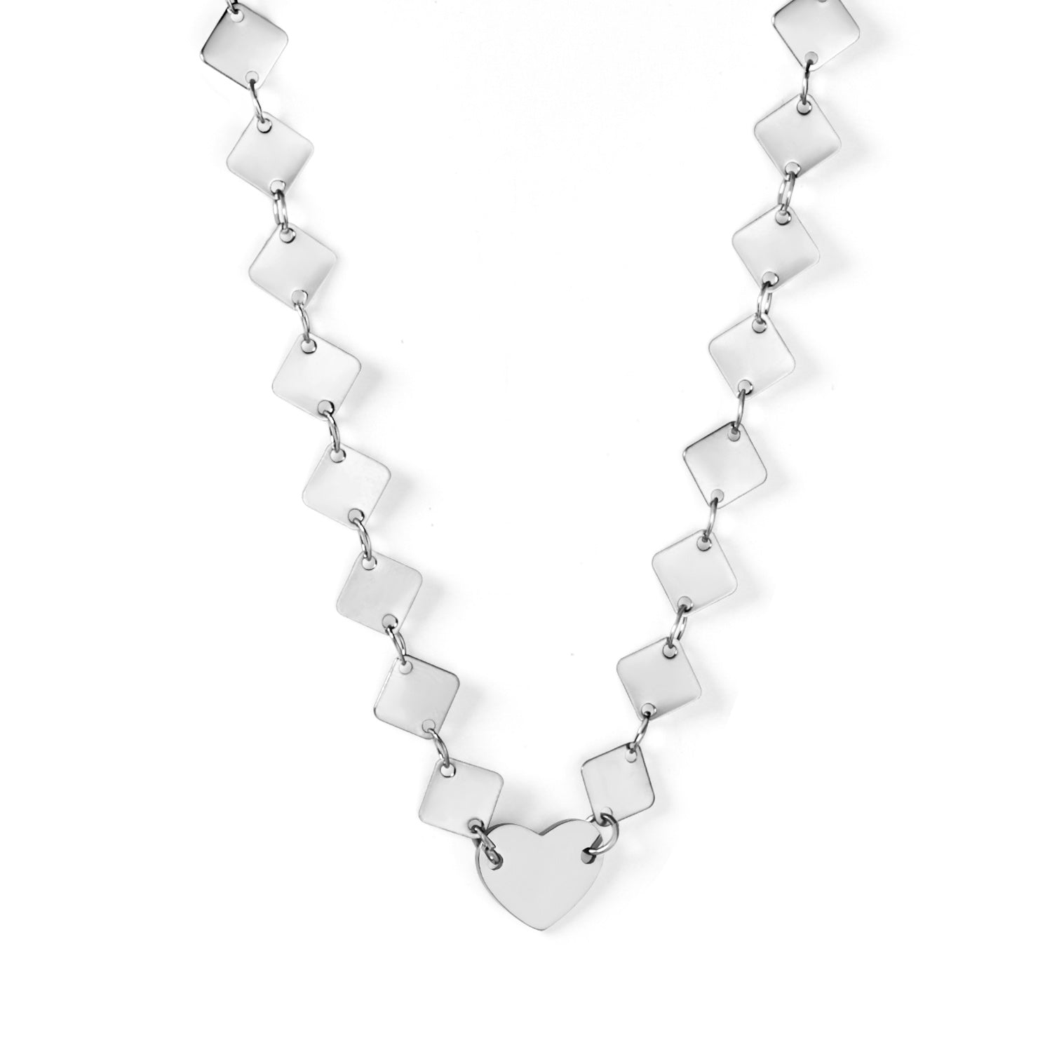 6mm square necklace + 12*10mm heart pendant necklace 43+5cm asonjewelry