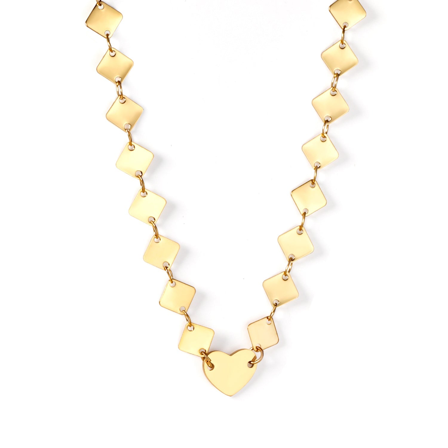 6mm square necklace + 12*10mm heart pendant necklace 43+5cm asonjewelry