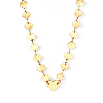 6mm square necklace + 12*10mm heart pendant necklace 43+5cm asonjewelry