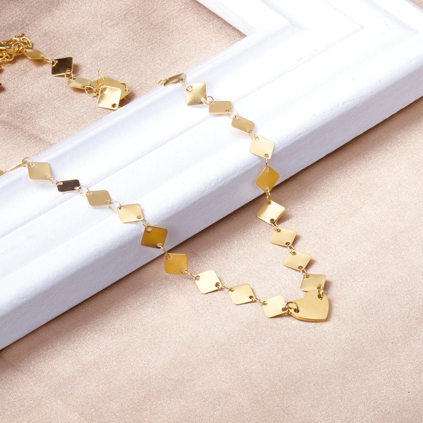 6mm square necklace + 12*10mm heart pendant necklace 43+5cm asonjewelry