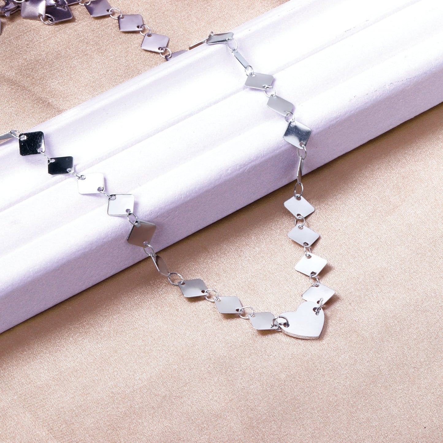 6mm square necklace + 12*10mm heart pendant necklace 43+5cm asonjewelry