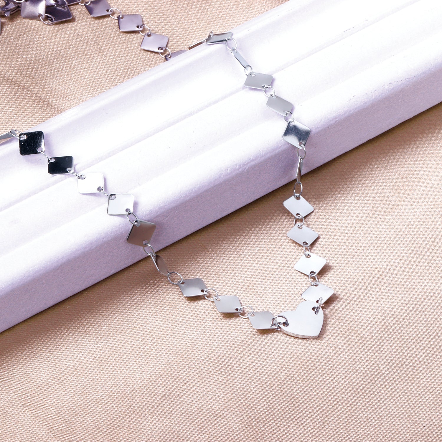 6mm square necklace + 12*10mm heart pendant necklace 43+5cm asonjewelry