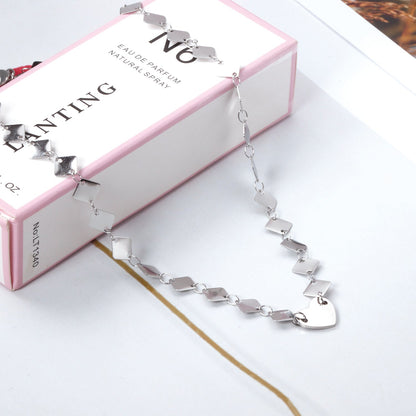 6mm square necklace + 12*10mm heart pendant necklace 43+5cm asonjewelry