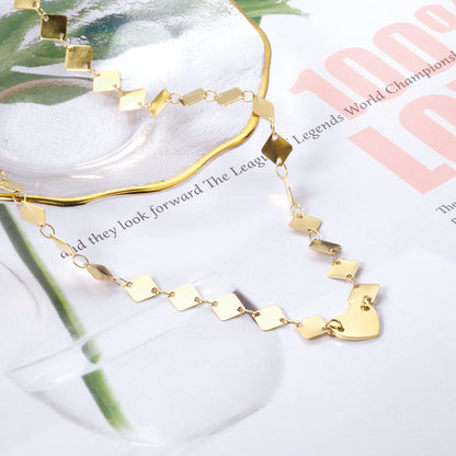 6mm square necklace + 12*10mm heart pendant necklace 43+5cm asonjewelry