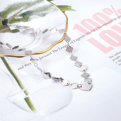 6mm square necklace + 12*10mm heart pendant necklace 43+5cm asonjewelry